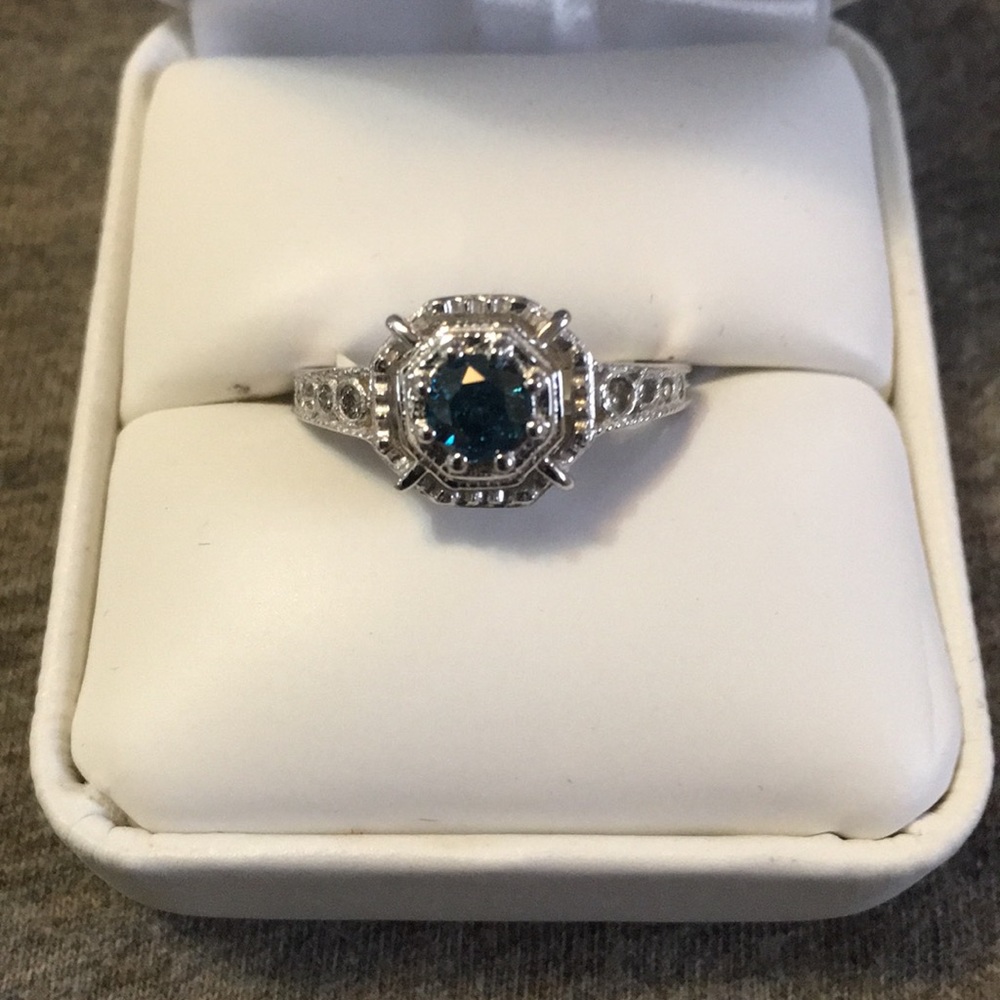 Fancy Intense Blue Diamond Solitaire Art Deco Ring - Picture 3 of 8